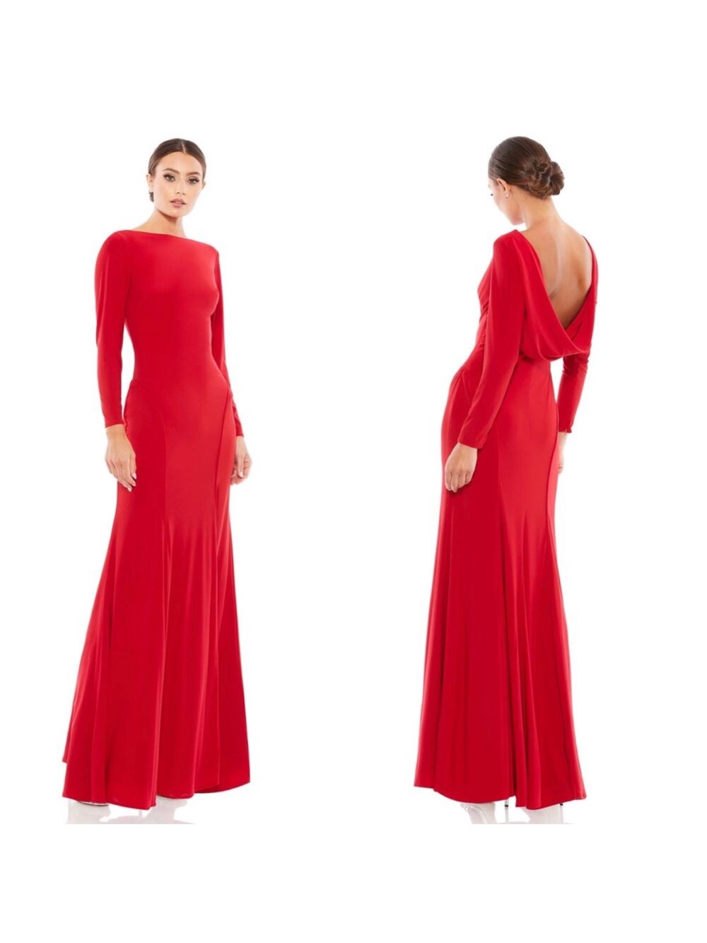 Ieena for Mac Duggal 25929 Cowl Back Long Sleeve Jersey Gown Sz 12 Formal Event